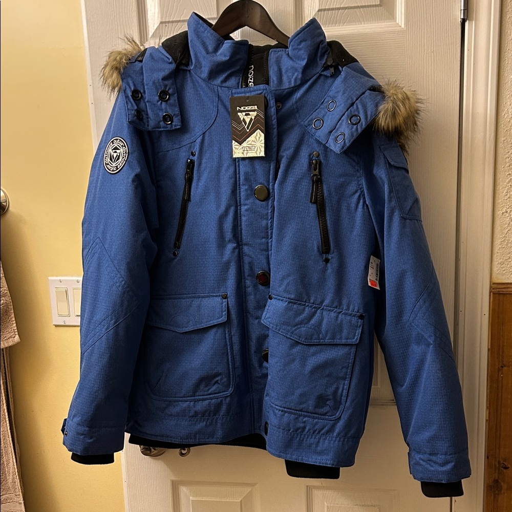 Noize Women’s Blue Ski Snow Jacket with Faux Fur Trim Hood